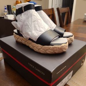 Vince Camuto Leather Ankle Strap Espadrilles 5.5 Black